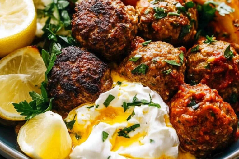 Albóndigas de Harissa con Feta Batido