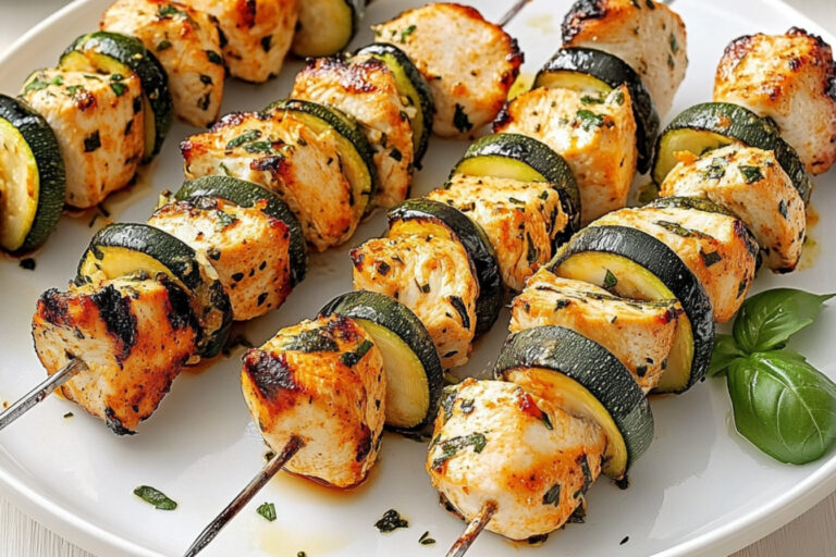 Brochettes de poulet et courgettes