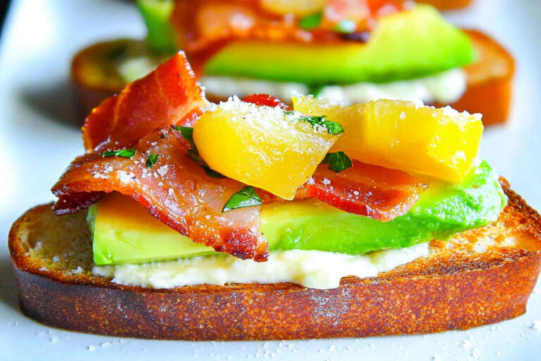 Crostini de tocino y aguacate