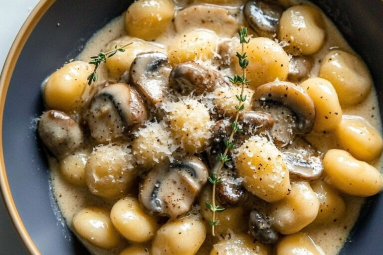 Gnocchi con salsa cremosa de champiñones