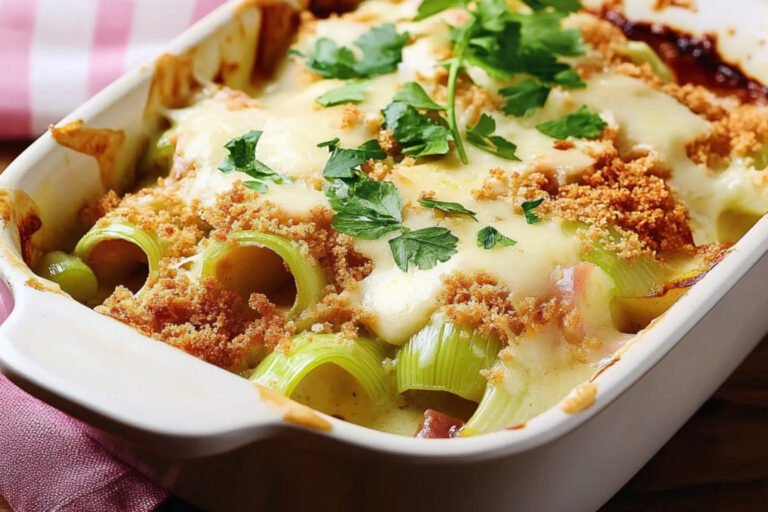 Gratin de poireaux au jambon