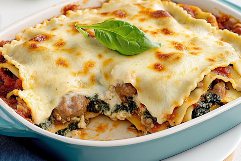 Lasagna de raviolis y espinacas
