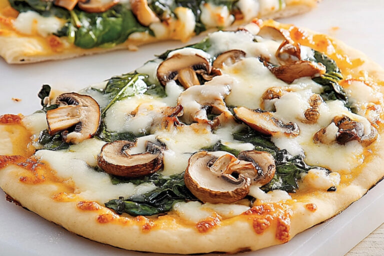 Pizza de espinacas y champiñones