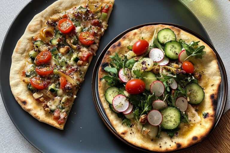 Pizza naan con ensalada primaveral