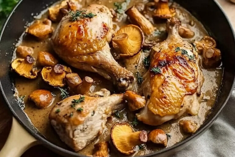 Pollo con girolles y chanterelles
