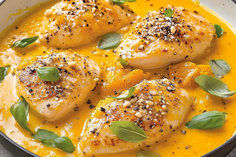 Pollo con salsa cremosa de calabaza