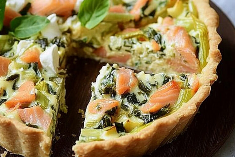 Quiche de puerros y salmón