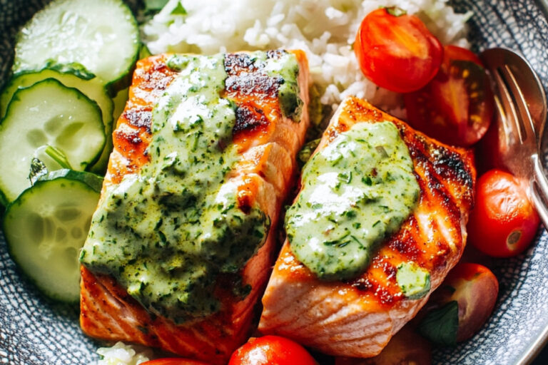 Salmón con salsa de albahaca