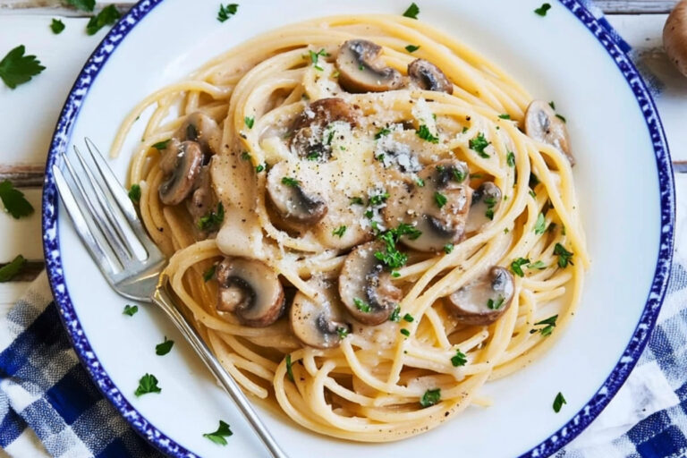 Spaghetti a la crema de champiñones