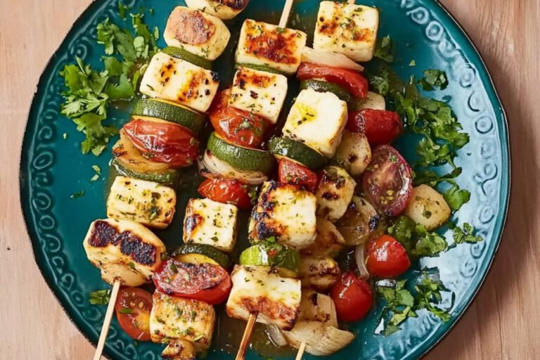 Brochetas de halloumi a la parrilla