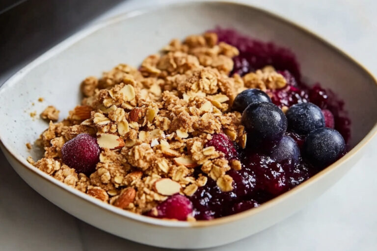 Crumble de almendras y frutas congeladas