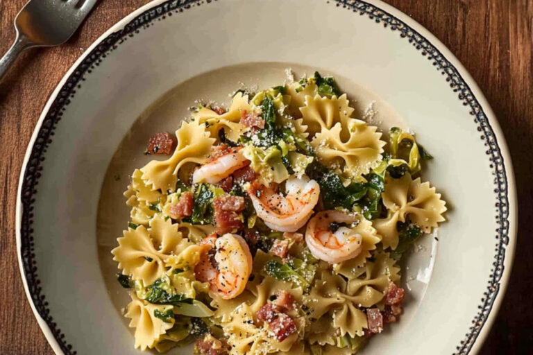 Deliciosa Farfalle con Col de Saboya y Panceta