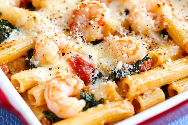 Deliciosa Ziti al Horno con Camarones y Espinacas