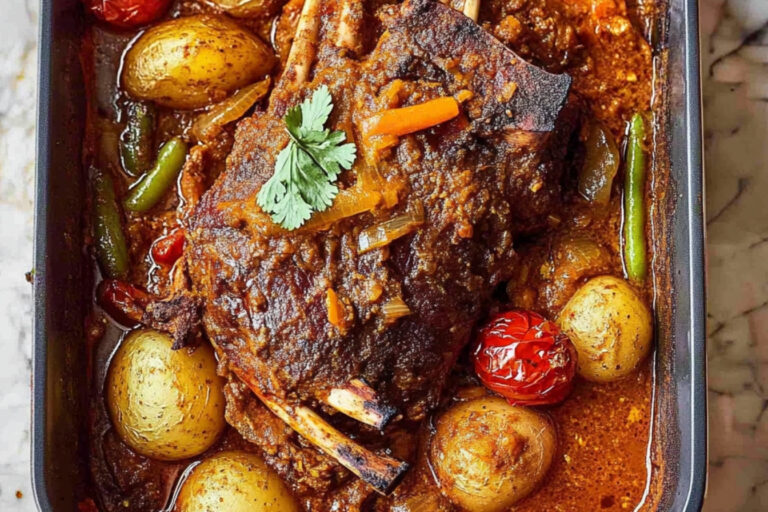 Deliciosa bandeja de cordero Madras al horno