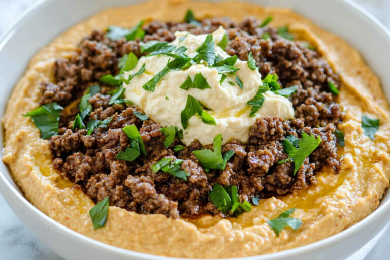 Deliciosa carne molida con hummus especiado