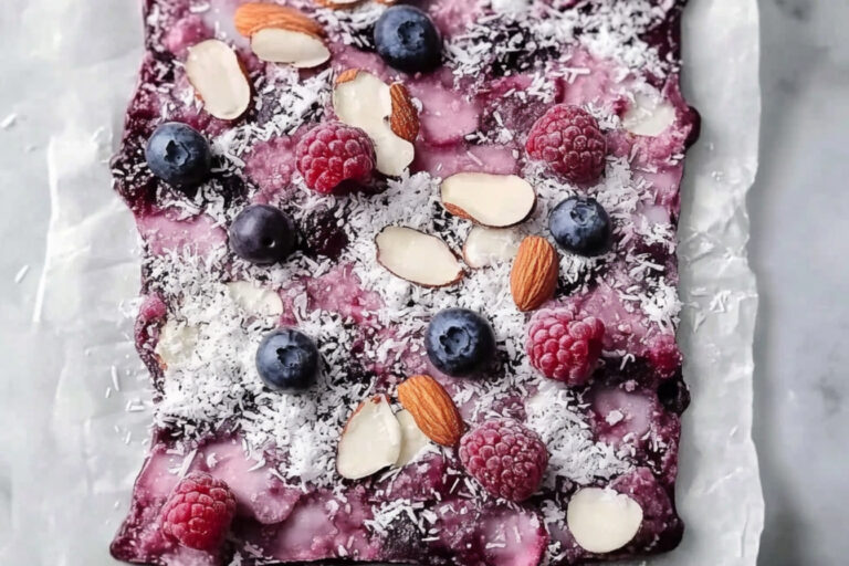 Deliciosa corteza de yogur y frutas del bosque