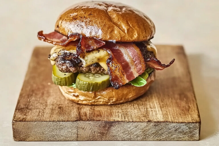Deliciosa hamburguesa de bacon y queso raro