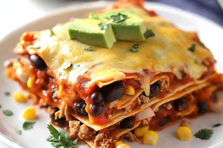 Deliciosa lasaña mexicana estilo enchilada