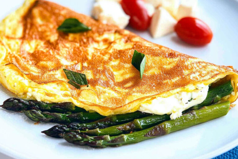 Deliciosa omelet de espárragos y queso de cabra