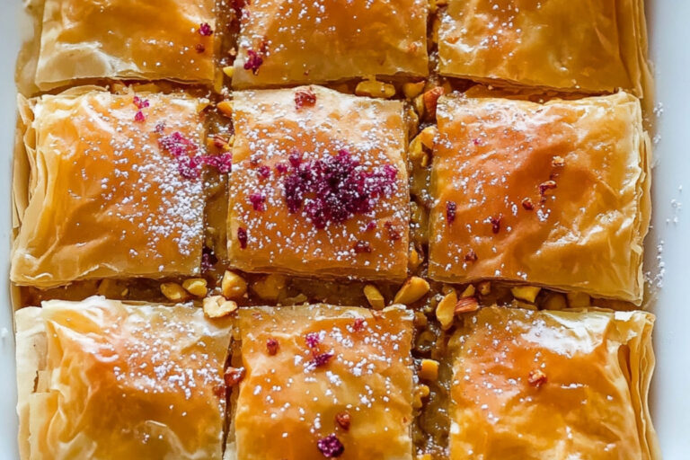 Deliciosa tarta de baklava con crema pastelera