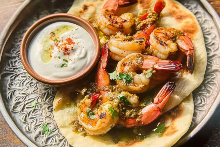 Deliciosas flatbreads de camarones especiados