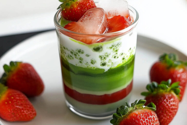 Delicioso Latte Helado de Fresa y Matcha