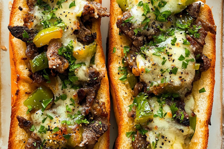 Delicioso Philly Cheesesteak en Pan de Ajo