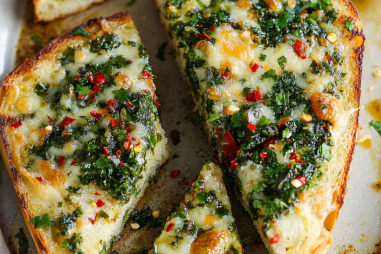 Delicioso pan de ajo con chimichurri casero