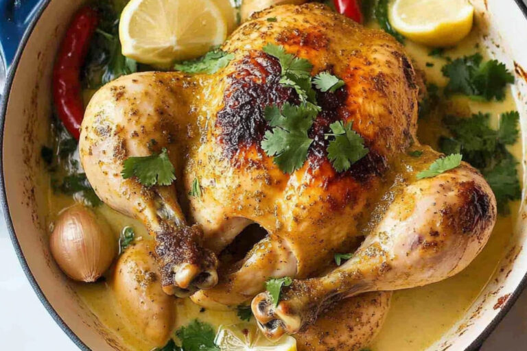 Delicioso pollo asado al coco y especias