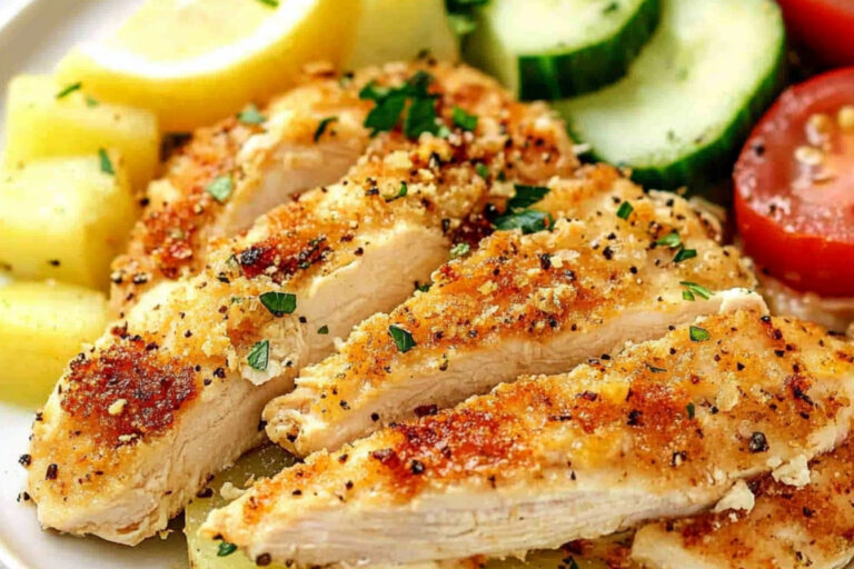 Delicioso pollo crujiente con ensalada fresca y suave
