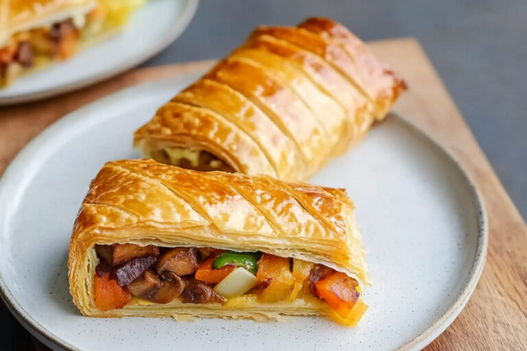 Delicioso rollo de verduras gigante al horno