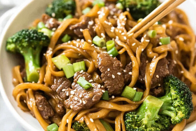 Deliciosos Fideos con Ternera y Brócoli Chino