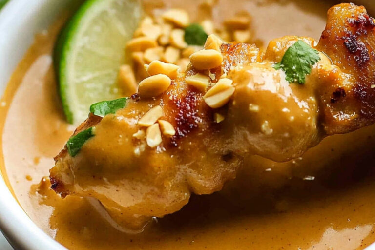 Deliciosos Sates de Pollo con Salsa de Cacahuate