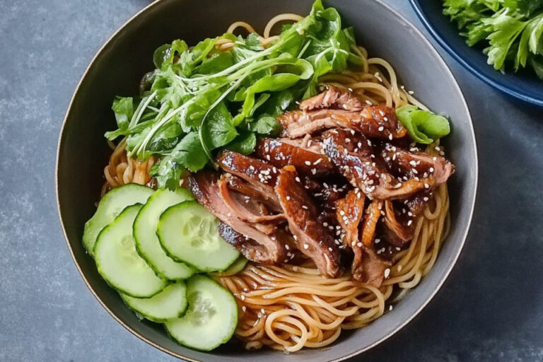 Deliciosos fideos con pato al hoisin