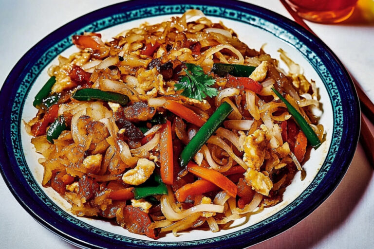 Deliciosos fideos fritos de arroz en sartén