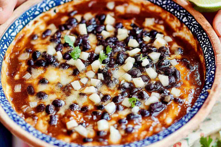 Deliciosos frijoles negros con queso cremoso