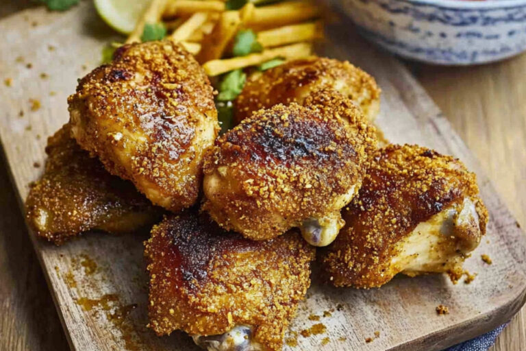 Deliciosos muslos de pollo a la barbacoa en freidora