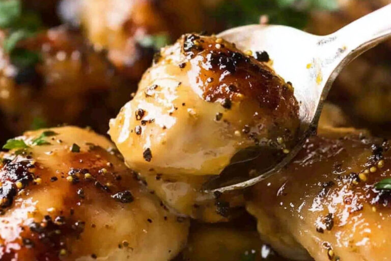 Deliciosos muslos de pollo al horno con miel y mostaza