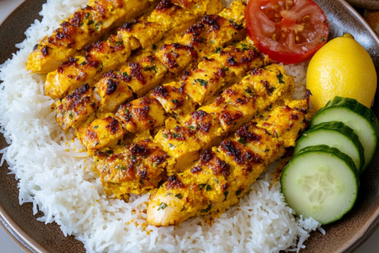 Deliciosos pinchos de pollo koobideh en casa