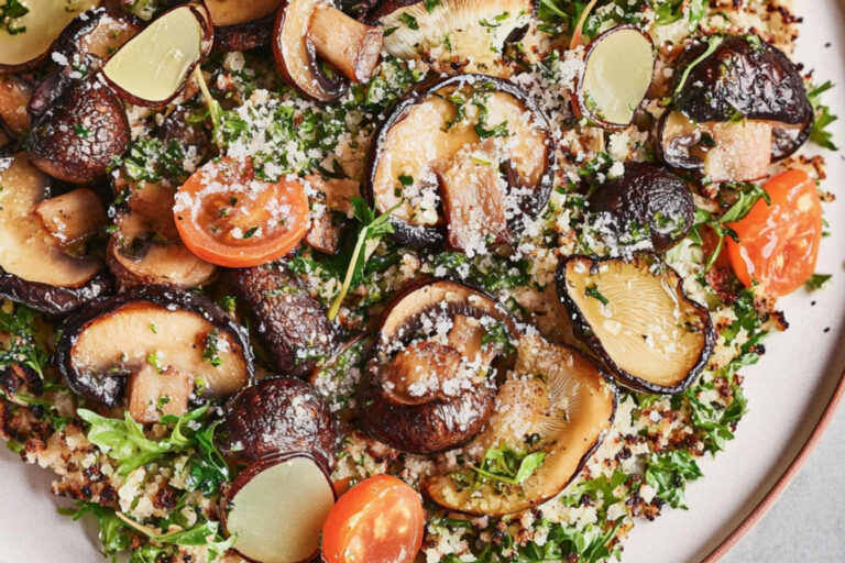 Ensalada deliciosa de champiñones asados