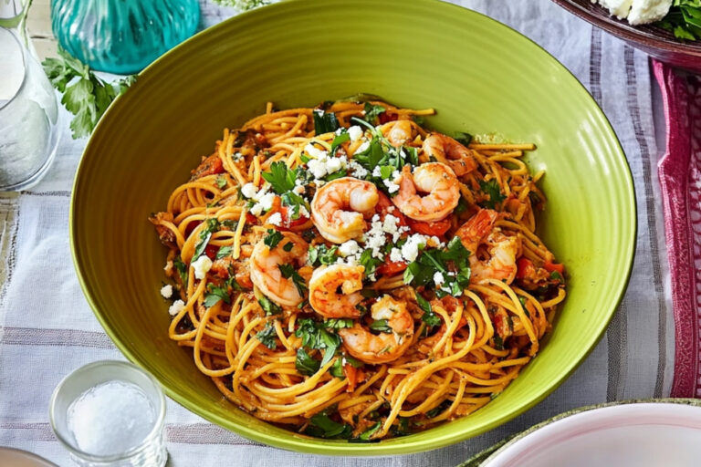 Espagueti tunecino con gambas irresistibles