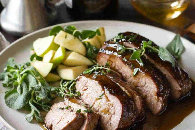 Lomo de cerdo glaseado con sidra de manzana