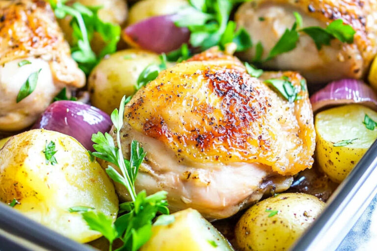 Muslos de pollo al horno con papas irresistibles