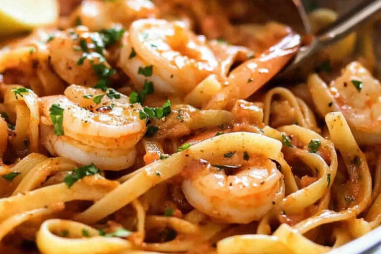Pasta con camarones picantes