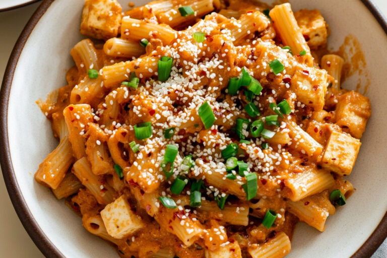 Pasta cremosa de gochujang con tofu delicioso