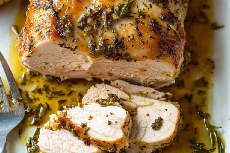 Pavo asado con mantequilla de ajo y hierbas