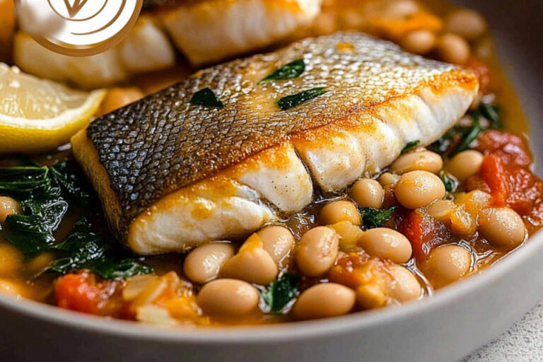 Pescado Crujiente con Ragu de Frijoles Delicioso