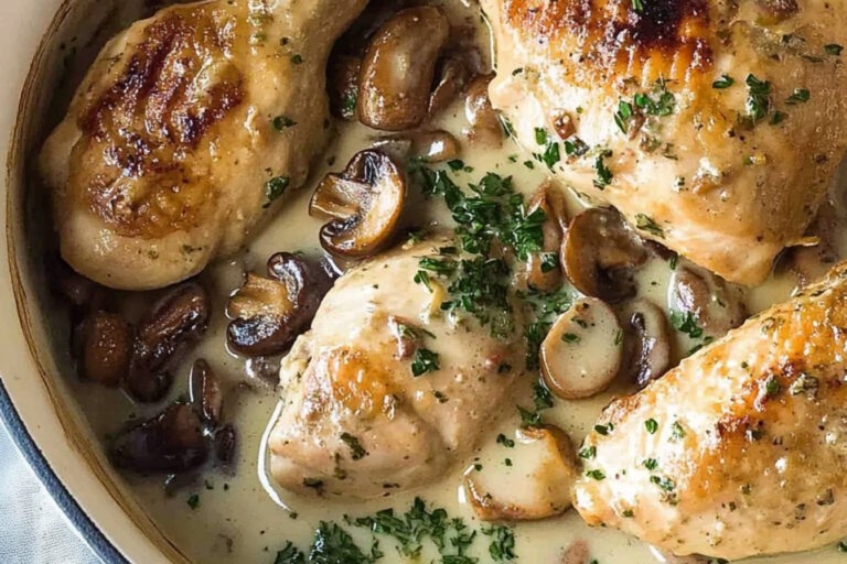 Pollo cremoso en salsa de vino blanco