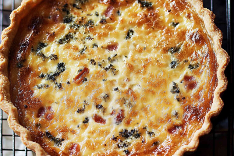 Quiche deliciosa de bacon y cebolla al horno