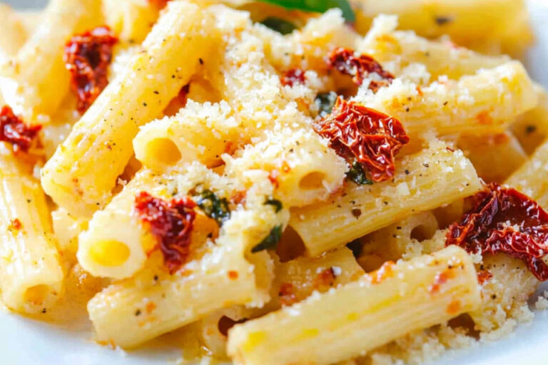 Rigatoni cremoso con tomates secos y queso de cabra